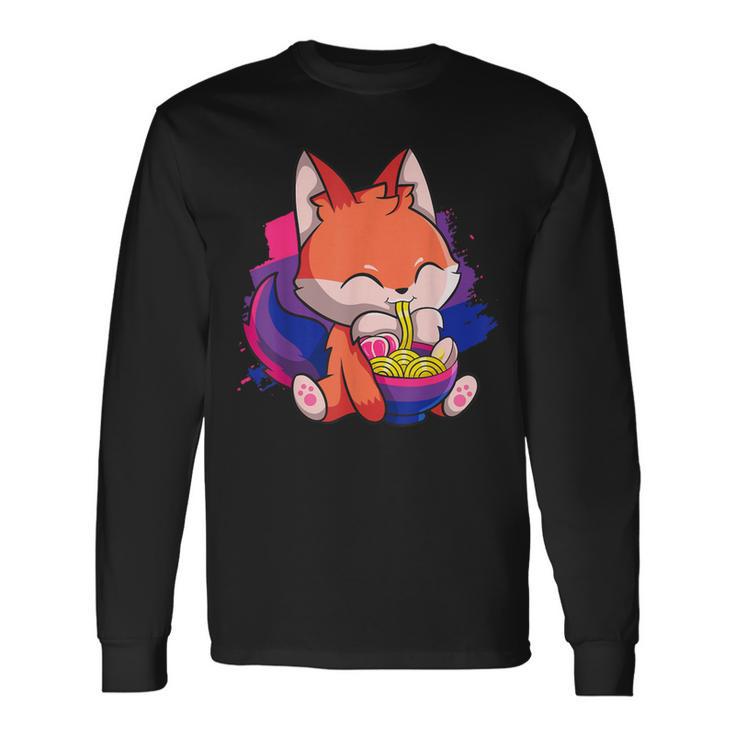 Bisexual Pride Bi Kawaii Fox Ramen Noodles Bisexual Flag Long Sleeve T-Shirt