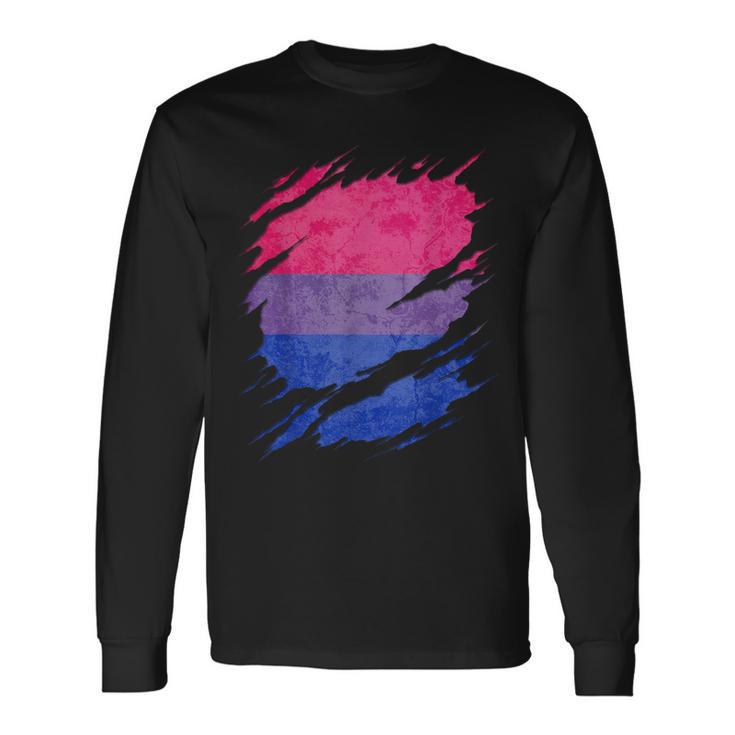 Bisexual Pride Flag Ripped Reveal Long Sleeve T-Shirt