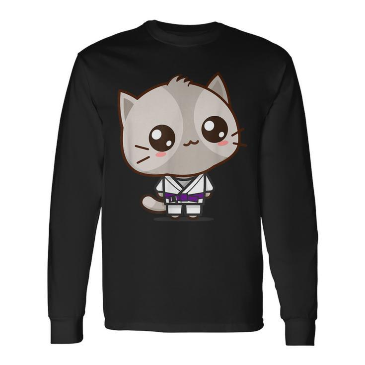 Bjj Brazilian Jiu Jitsu Purple Belt Kawaii Cat Long Sleeve T-Shirt