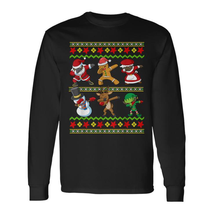 Black African American Squad Santa Claus Mrs Claus Christmas Long Sleeve T-Shirt