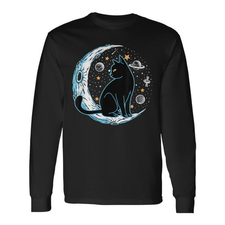 Black Cat Crescent Sailor-Moon Phases Astrology Pet Lover Long Sleeve T-Shirt Gifts ideas