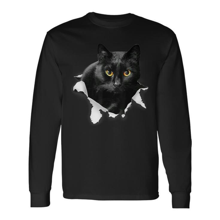 Black Cat Torn Cloth For Cat Lover Cat Dad Cat Mom Long Sleeve T-Shirt