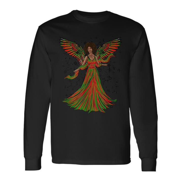 Black Christmas Angel Afro Pan Flag Holiday African Angels Long Sleeve T-Shirt