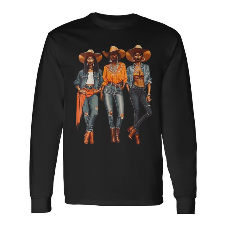 Black Cowgirl Western Rodeo Melanin Black History Texas Long Sleeve T-Shirt