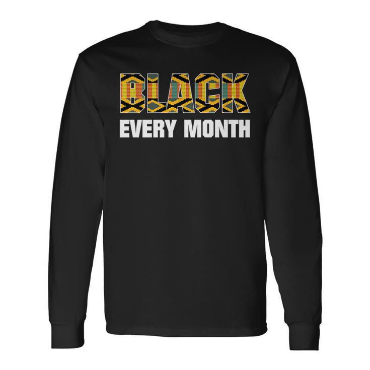 Black Every Month Kente Pattern African Ghana Style Long Sleeve T-Shirt