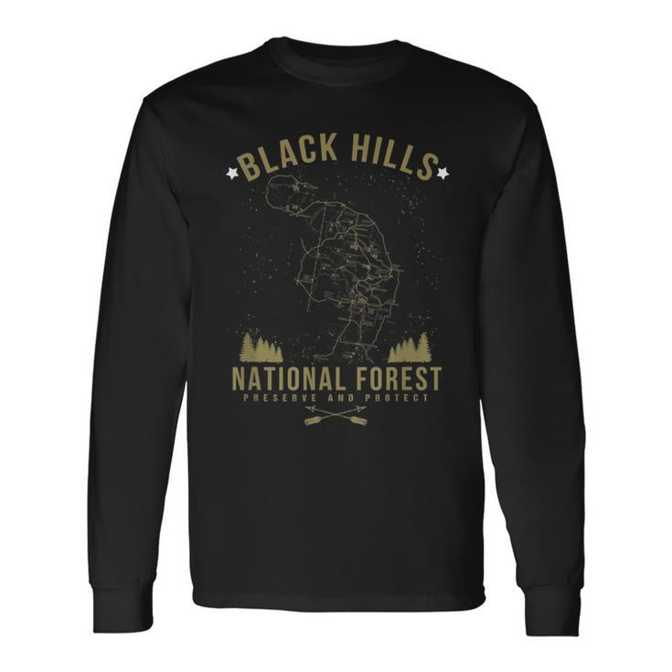 Black Hill National Forest South Dakota Hiking Map Long Sleeve T-Shirt