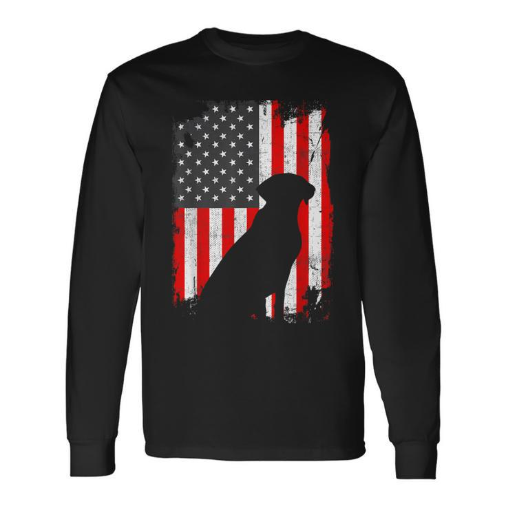 Black Lab Usa Flag Patriotic For Dog Owners Long Sleeve T-Shirt