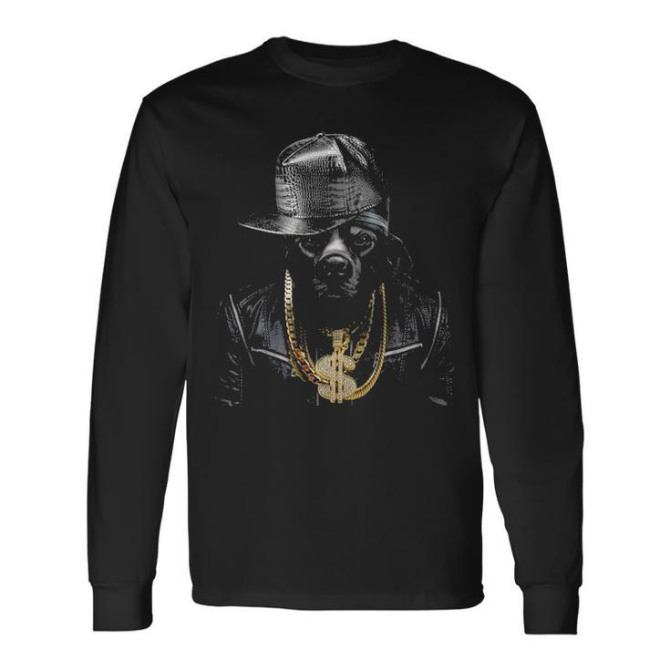 Black Pit Bull Rapper As Hip Hop Artist Dog Long Sleeve T-Shirt