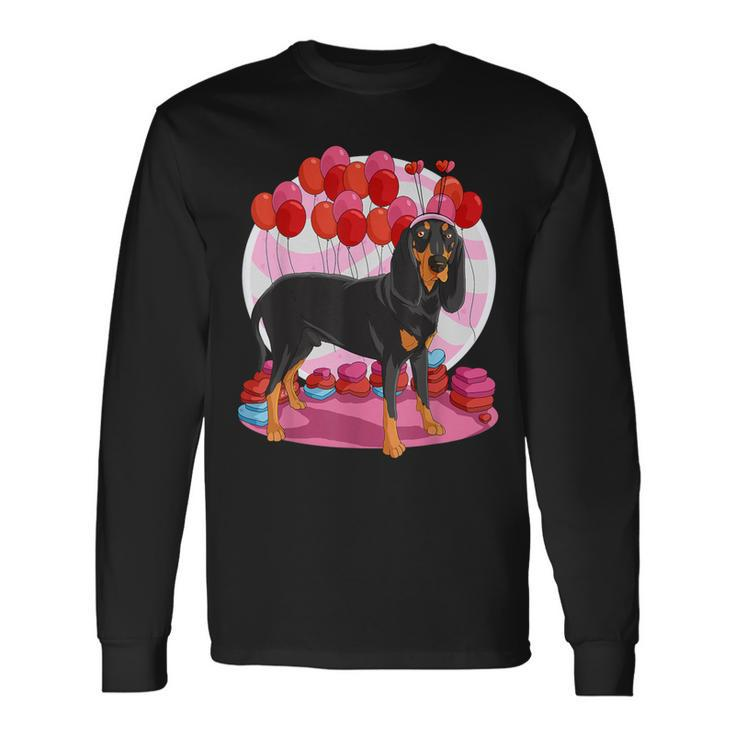 Black And Tan Coonhound Heart Valentine Day Decor Long Sleeve T-Shirt