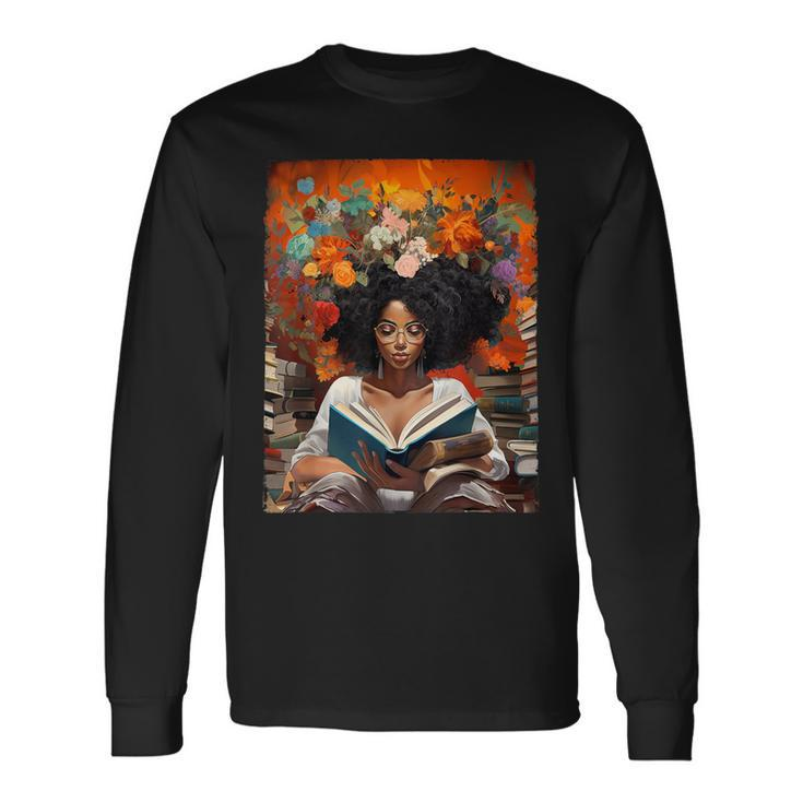 Black History Educated Reading Book Melanin Queen Afro Women Long Sleeve T-Shirt