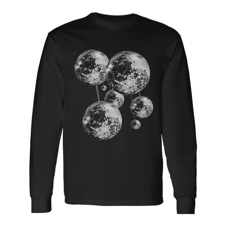 Black And White Disco Ball Pattern 70S 80S Retro Vintage Long Sleeve T-Shirt