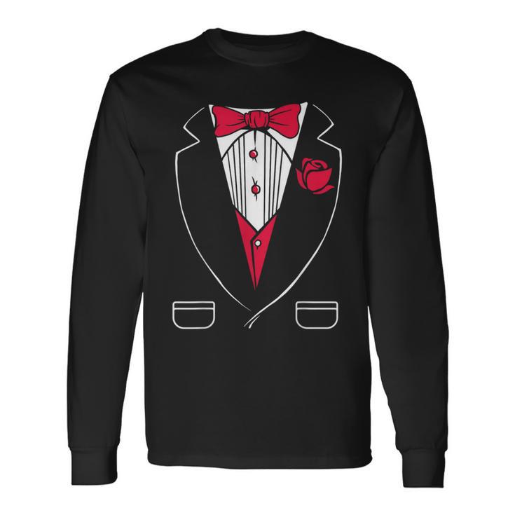 Black And White Tuxedo Bow Tie Tuxedo White Mens Long Sleeve T-Shirt