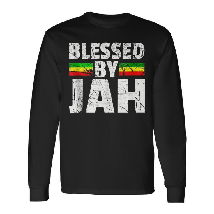 Blessed By Jah Rasta Reggae Graphic Jah Bless Print Long Sleeve T-Shirt