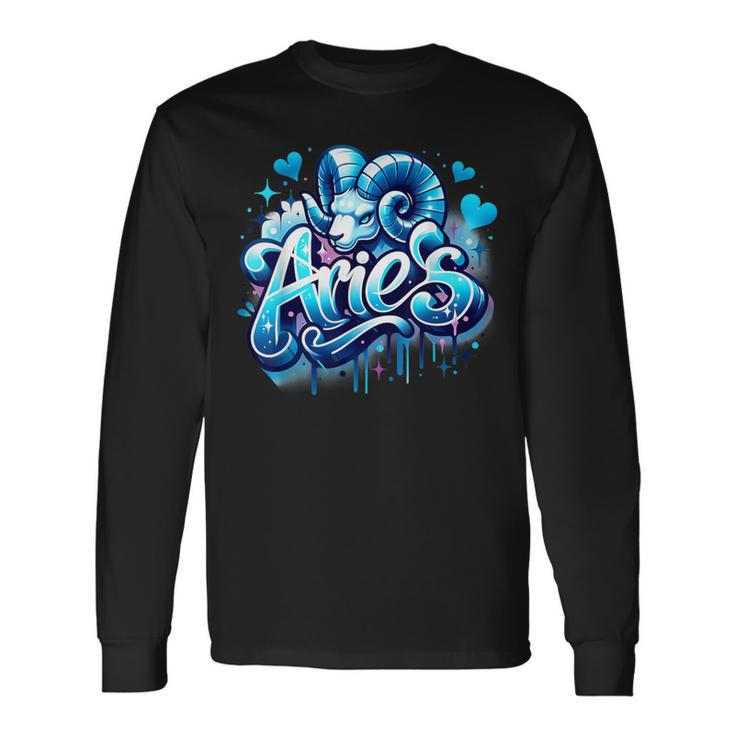 Blue Aries Zodiac Star Sign Long Sleeve T-Shirt