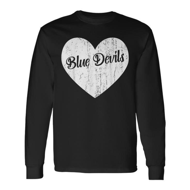 Blue Devils School Sports Fan Team Spirit Mascot Heart Long Sleeve T-Shirt