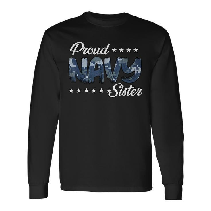 Blue Digital Bold Proud Navy Sister Long Sleeve T-Shirt
