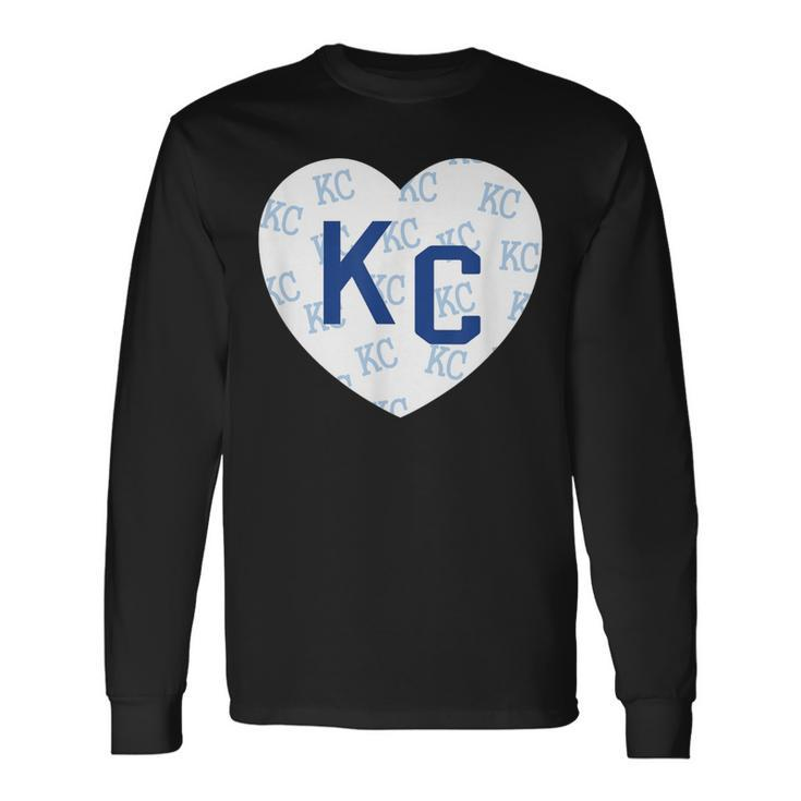 Blue Kc Heart Kansas City 2 Letter Kc Pattern Love Kc Blue Long Sleeve T-Shirt