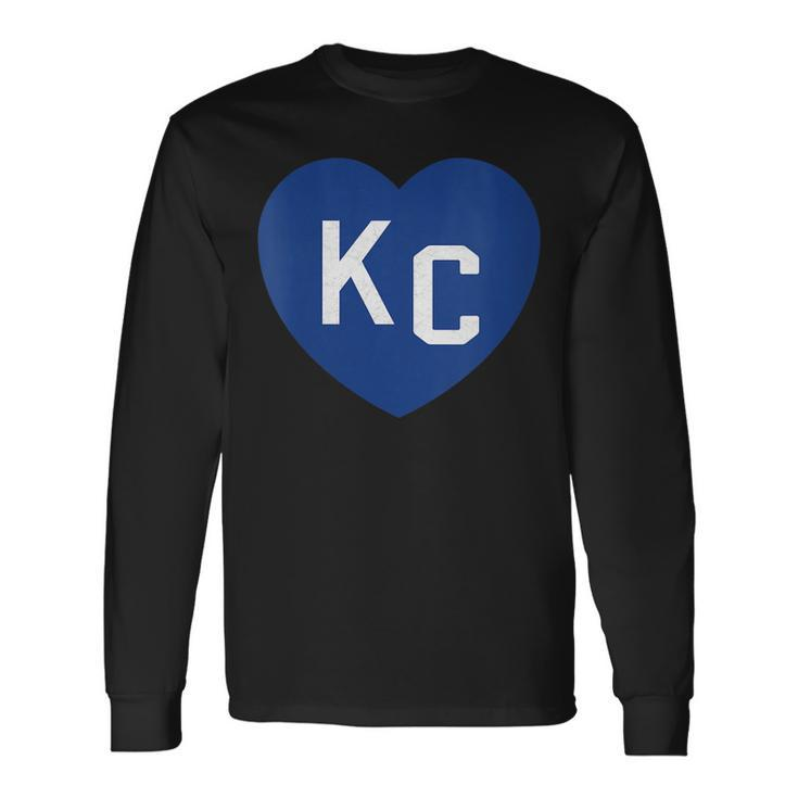 Blue Kc Heart Kc Kansas City Kc Love Blue Kc Hearts Blue Long Sleeve T-Shirt