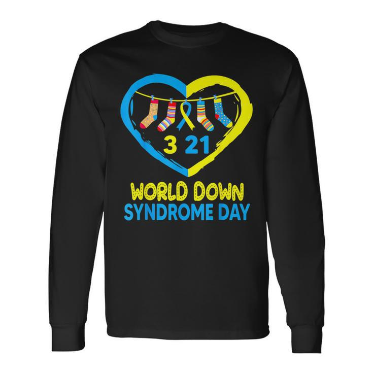 Blue Yellow Heart 21 World Down Syndrome Awareness Day 2024 Long Sleeve T-Shirt