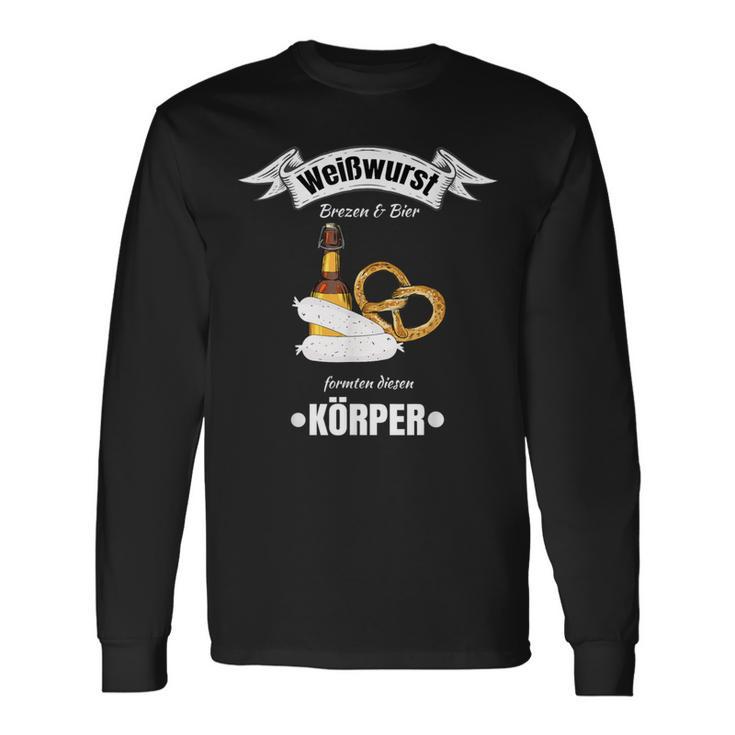 Boarisch Bayrisch Weißwurst Wurst Brezn Brezel Hopfen Motiv Langarmshirts Geschenkideen