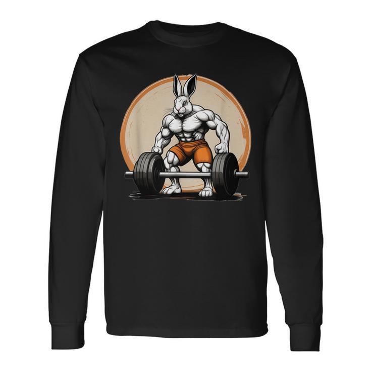 Bodybuilder Easter Bunny Powerlifting In The Gym Long Sleeve T-Shirt