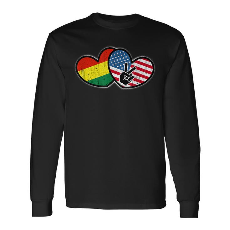 Bolivian American Heart And National Flags Long Sleeve T-Shirt