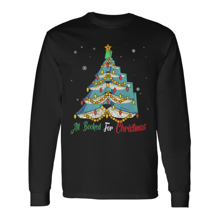 All Booked For Christmas Vintage Librarian Xmas Tree Light Long Sleeve T-Shirt