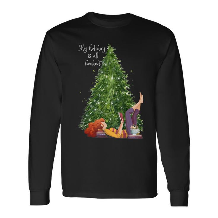 All Booked For The Holidays Reading Christmas Tree Long Sleeve T-Shirt