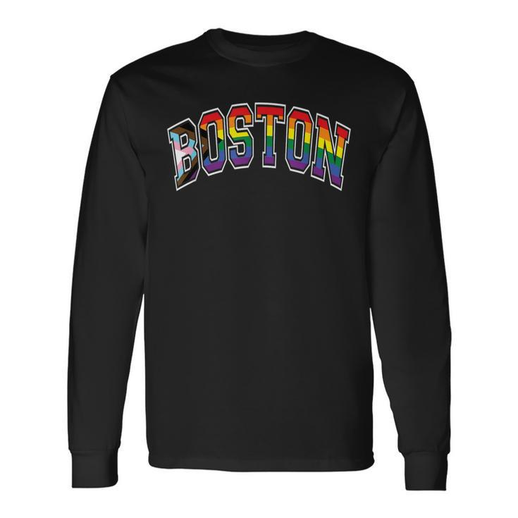 Boston Arched Style Text Progress Pride Pattern Long Sleeve T-Shirt