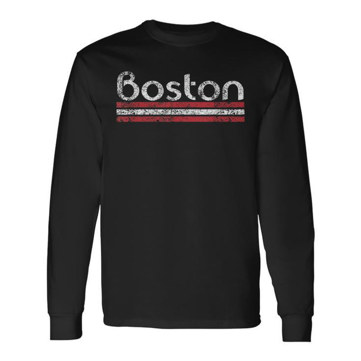 Boston Massachusetts Retro Vintage Weathered Throwback Long Sleeve T-Shirt