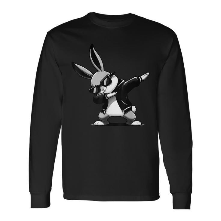 Boy Kid Easter Day Dabbing Bunny Rabbit Hip Hop Easter Baket Long Sleeve T-Shirt