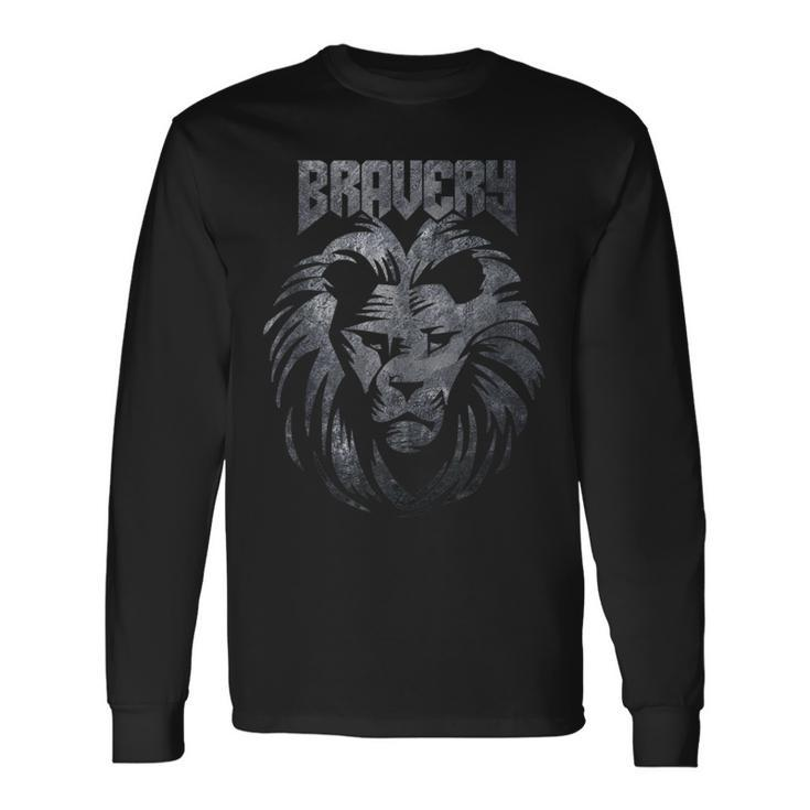 Bravery Courage Lion Mane Animal Big Cat Grey Long Sleeve T-Shirt