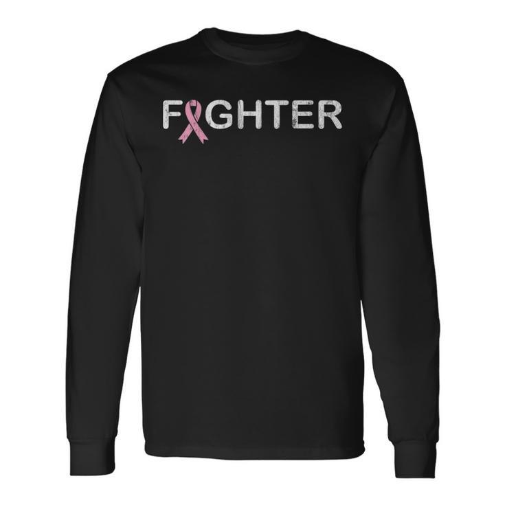 Breast Cancer Fighter World Cancer Day Pink Ribbon Long Sleeve T-Shirt