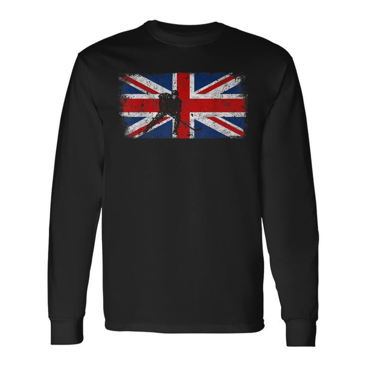 British Flag Ice Hockey Vintage Union Jack Long Sleeve T-Shirt