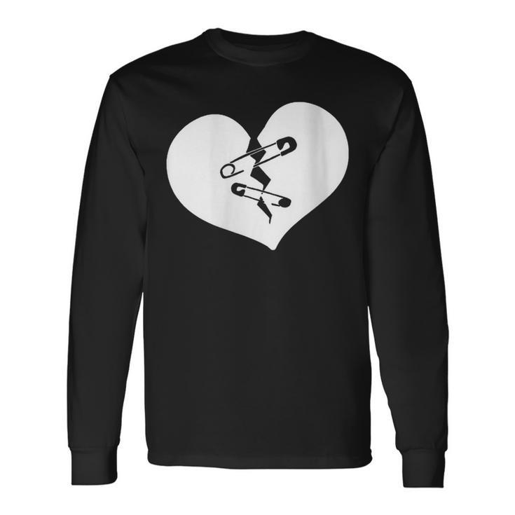 Broken Heart Sad Brokenhearted Valentines Day Safety Pins Long Sleeve T-Shirt
