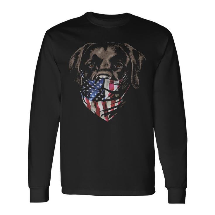 Brown Labrador In Patriotic Usa America Bandana Dog Long Sleeve T-Shirt