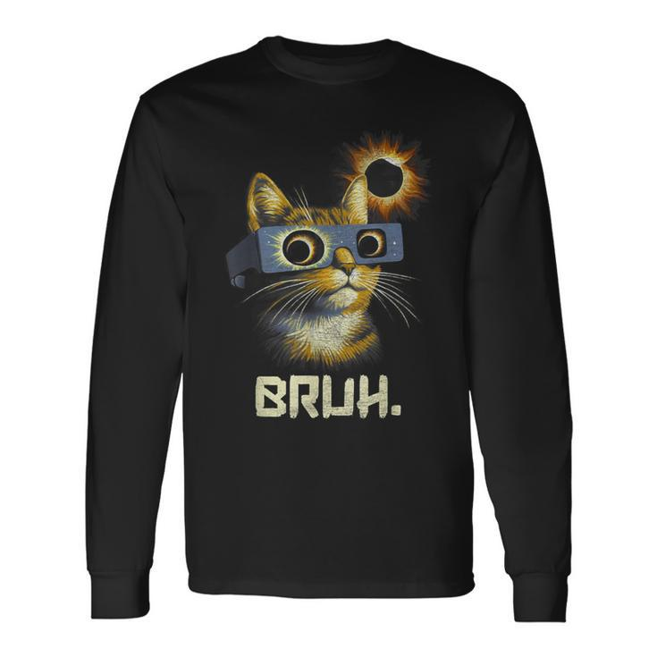Bruh Total Solar Eclipse Cat Wearing Solar Eclipse Glasses Long Sleeve T-Shirt