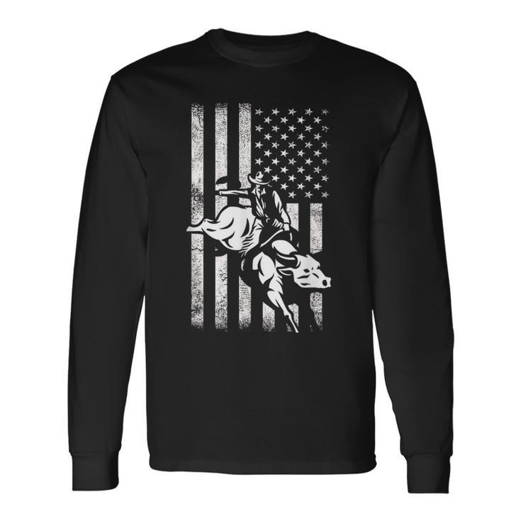 Bull Rider Cowboy American Usa Bull Riding Western Long Sleeve T-Shirt