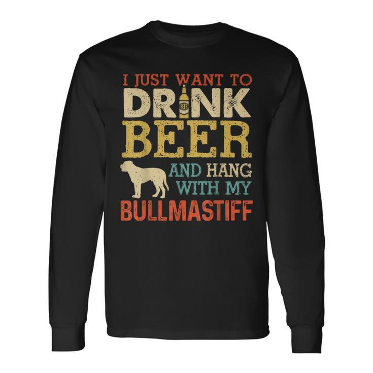 Bullmastiff Dad Drink Beer Hang With Dog Vintage Long Sleeve T-Shirt Gifts ideas
