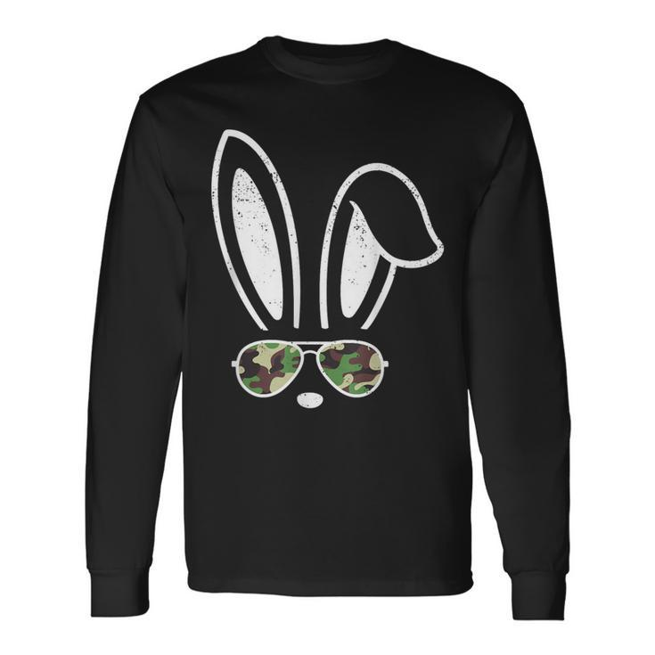 Bunny Ears Retro Sunglasses Easter Camo Camouflage Long Sleeve T-Shirt