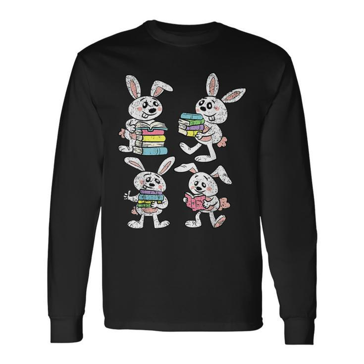 Bunny Reading Books Easter Rabbit Bookworm Spring Long Sleeve T-Shirt
