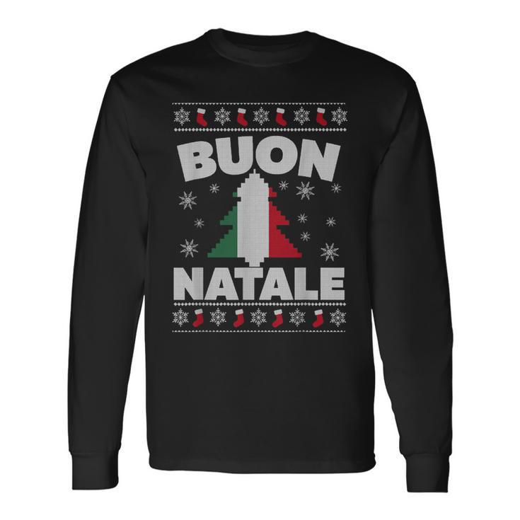 Buon Natale Merry Christmas Tree Italian Ugly Xmas Sweater Long Sleeve T-Shirt