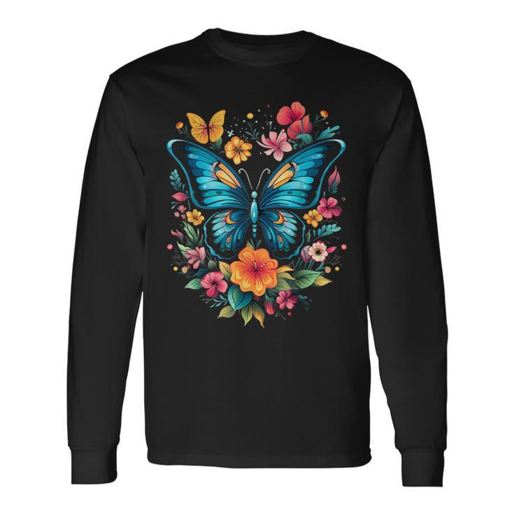 Butterfly With Flowers I Aesthetic Butterfly Long Sleeve T-Shirt