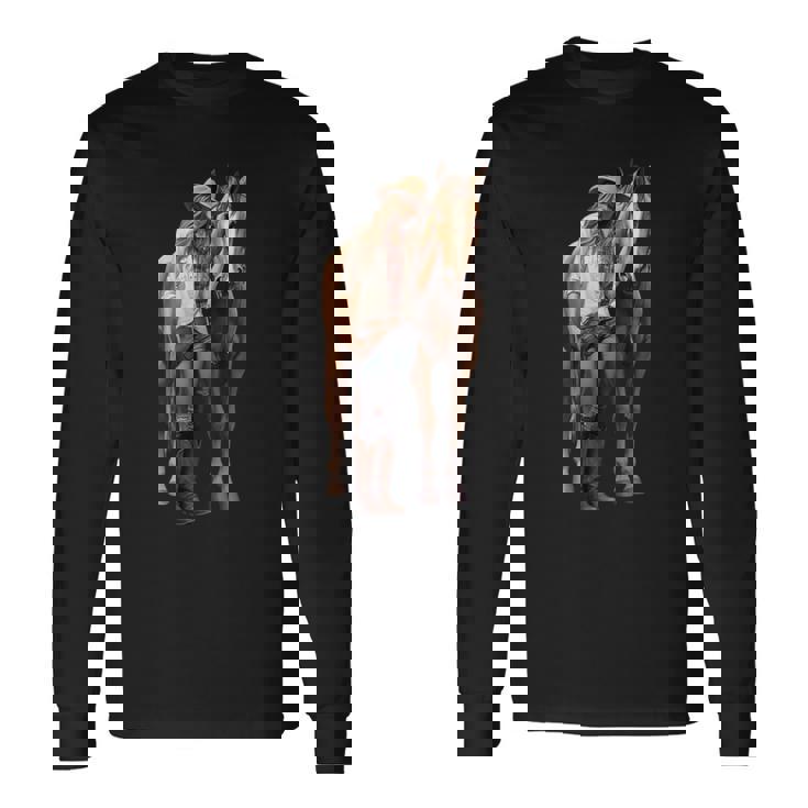 Caballo Chica Caballo Equitación Poni Acuarela Camiseta de manga larga