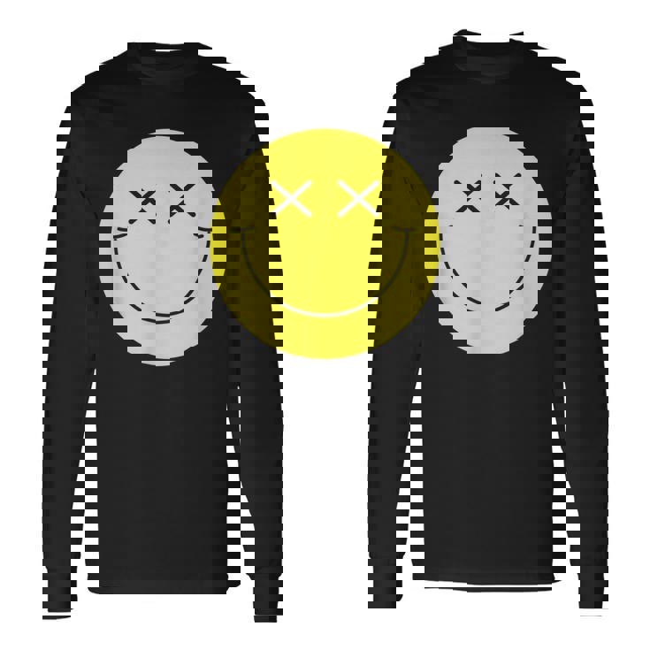 Camisa De Cara Sonriente Amarilla Con Ojos En X Y Cara Sonriente Camiseta de manga larga
