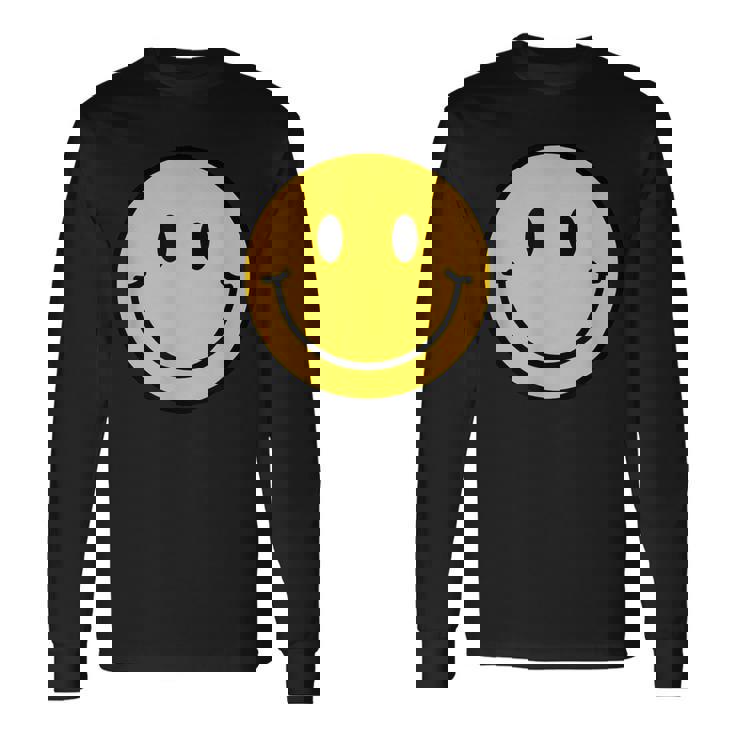 Camisa Sonriente Amarilla De Los Años 70 Cara Sonriente Linda Y Feliz Paz Camiseta de manga larga