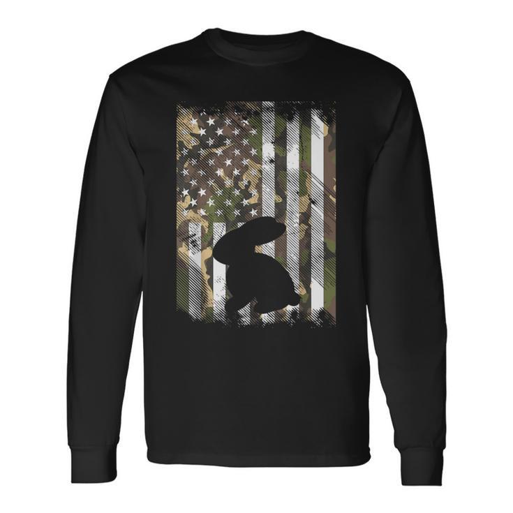 Camo American Flag Easter Bunny Rabbit Vintage Patriotic Long Sleeve T-Shirt