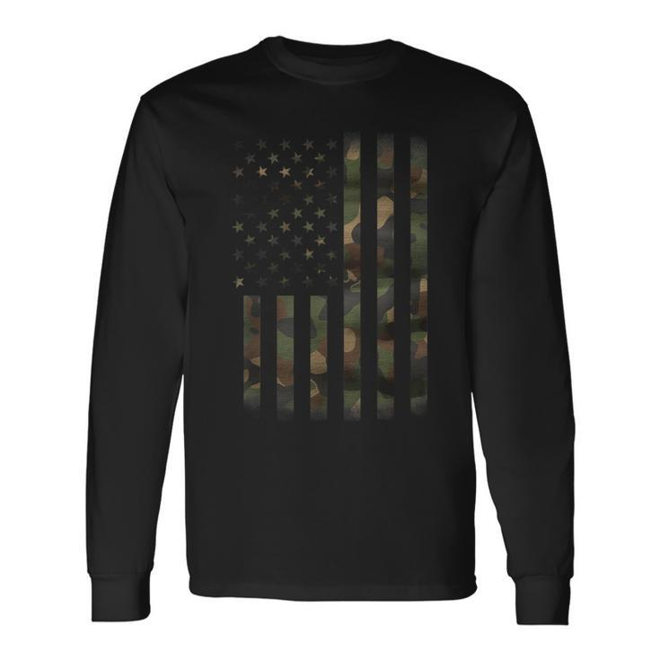 Camo American Flag With Tactical Military Green Camouflage Long Sleeve T-Shirt
