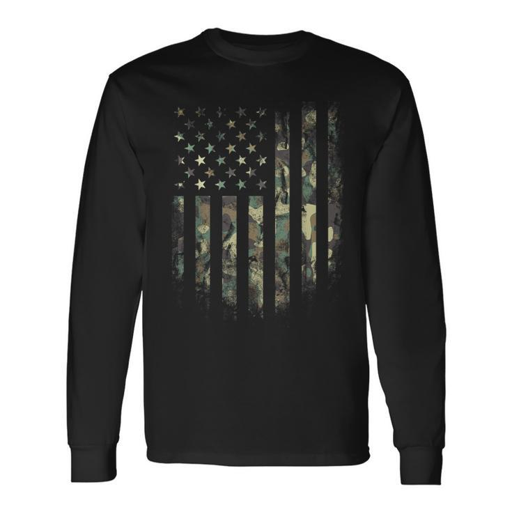 Camouflage American Flag Camo Hunting Long Sleeve T-Shirt
