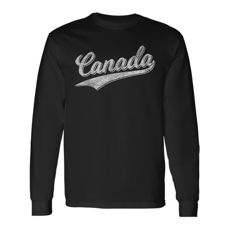 Canada Sports Script Cursive Retro Vintage Swoosh Flourish Long Sleeve T-Shirt